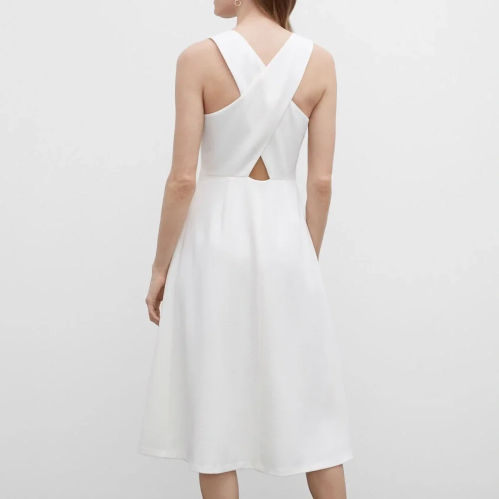 Club Monaco V-Neck Sleeveless Midi Dress - White, Size 4 - Picture 2 of 7